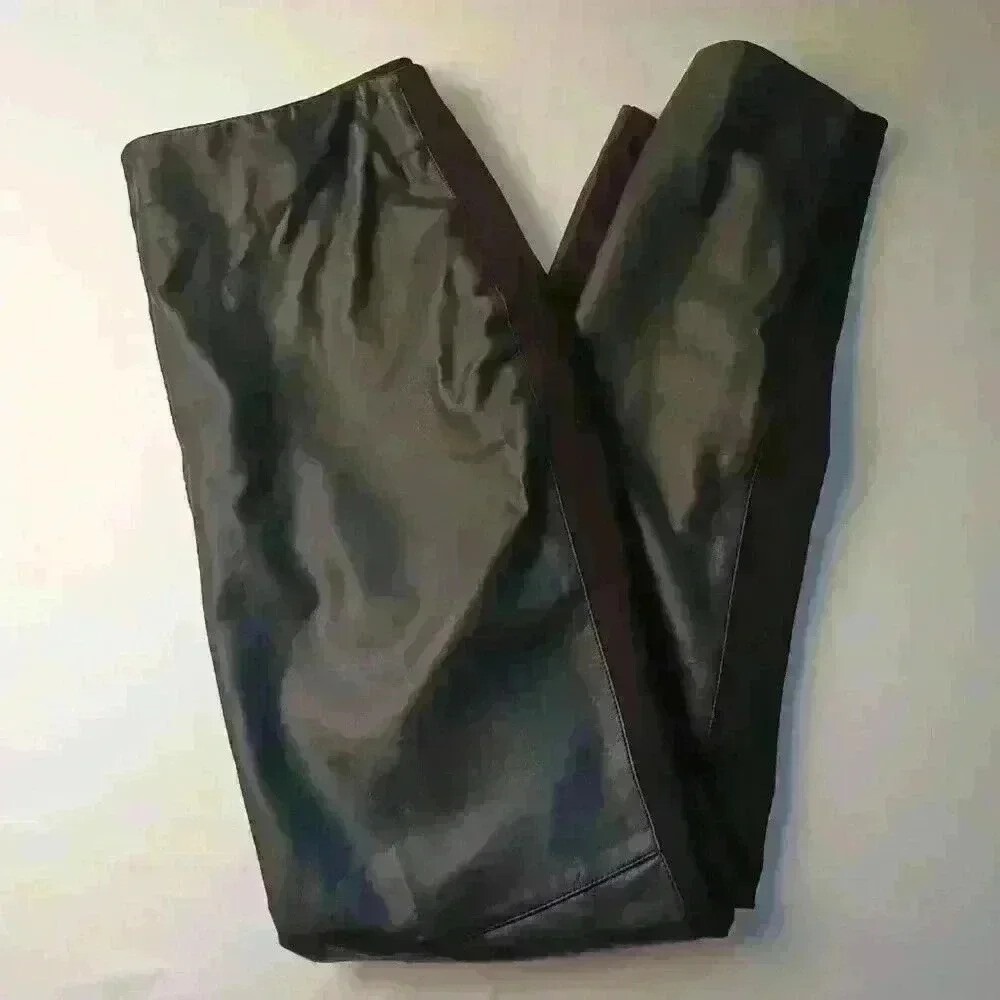 Chico's Women Faux Leather Front Ponte Back Slim Leggings Size 0.5/S Black Edgy